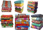 Handmade Vintage Kantha Quilt 3-Layer Cotton Blanket, Bohemian Kantha Throw, Reversible Patchwork Gudari Blanket for Bed, Couch, Sofa (54 x 84 1pices)