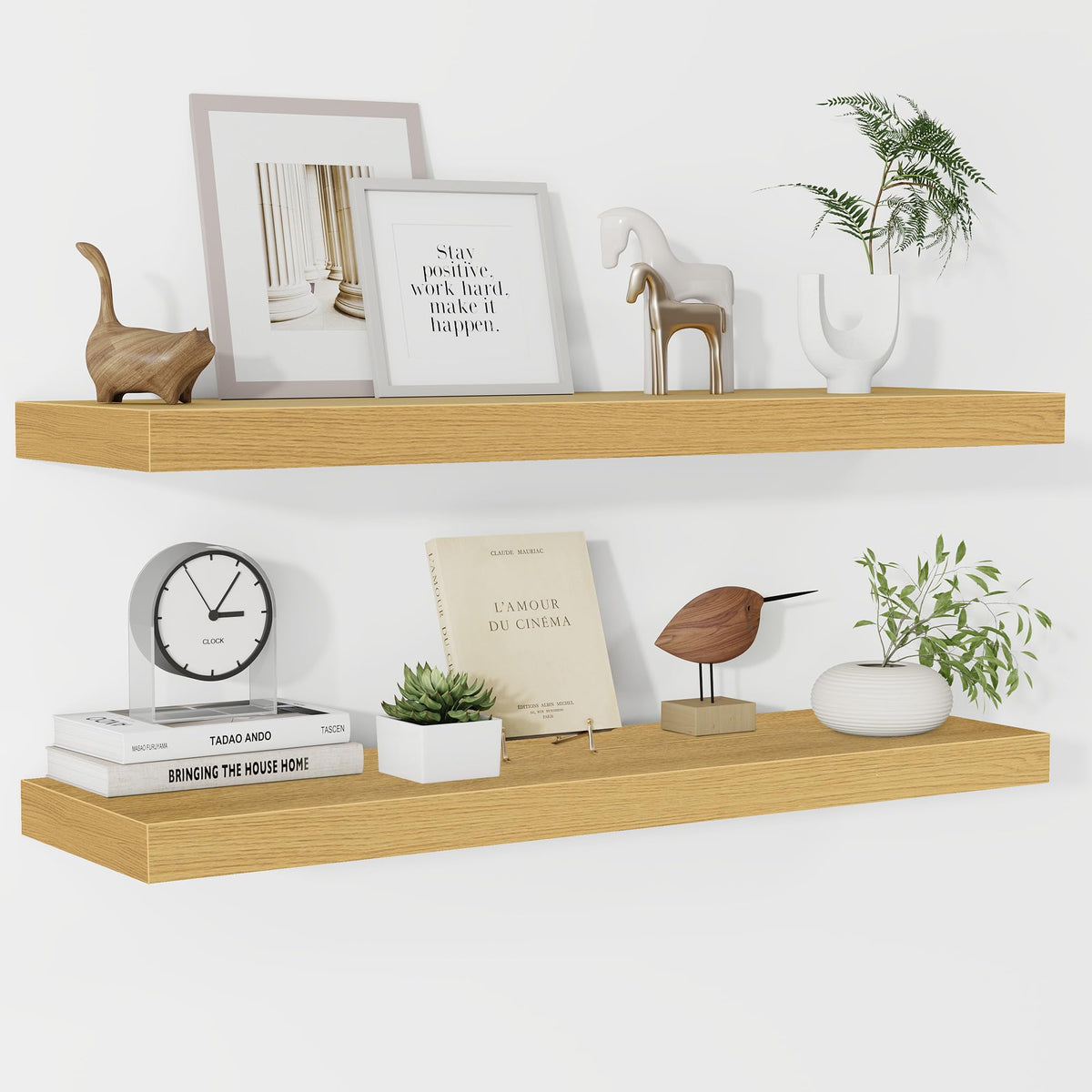 Fun Memories Floating Shelves - 2 Pack 12 Inch Rustic Wooden Wall Shelves - Extra Deeper & Thicker Wall Mounted Storage Shelf for Living Room, Kitchen, Farmhouse - 36" W x 12" D x 1.8" H - Brown