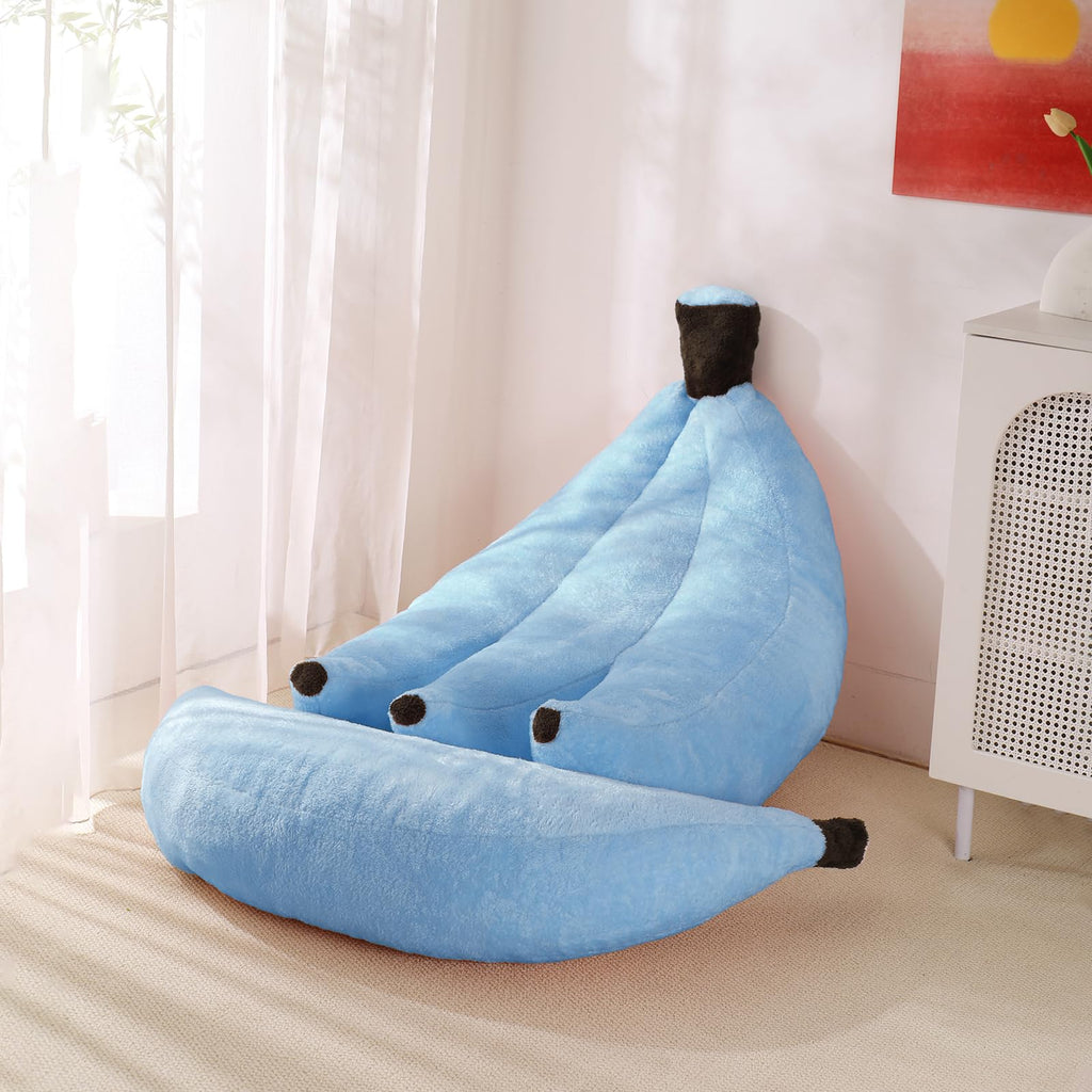Banana Bean Bag Chair with Ottoman, Floor Sofa Bed with Footrest, Comfy Convertible Lounger for Adults, Plush Couch for Bedroom, Living Room or Dorm, L-Yellow
