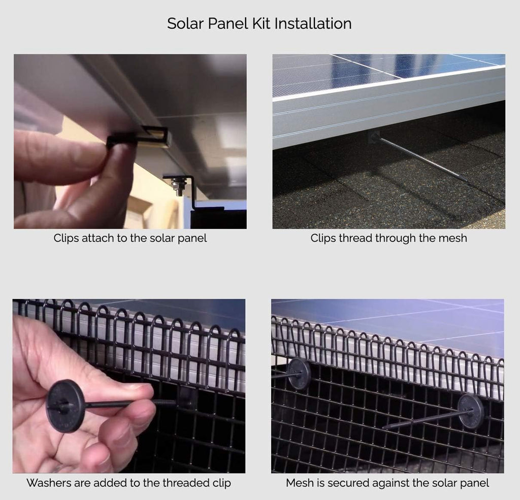 Bird Barrier Professional Grade Solar Panel Protection Kit 25' X 8" Solar Screens -1/2" Wire Mesh Screen for Solar Panel Bird Proofing with Fasteners - Includes 20 Plastic ABS Solar Screen Clips