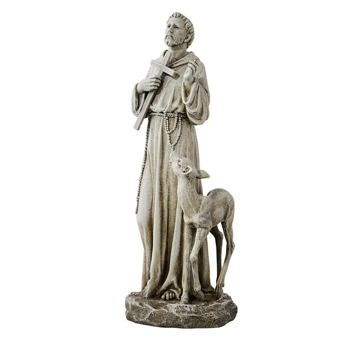Avalon Gallery Garden Statue - Saint Francis of Assisi Stone-Resin Indoor/Outdoor Catholic Sculpture, 23-Inch, Birds in Flight
