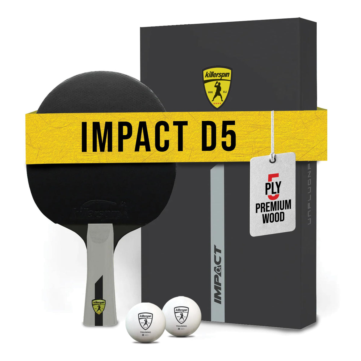 Killerspin Impact Series Table Tennis Paddles - Black/Black Ping Pong Racket, Table Tennis Equipment for Beginners/Intermediates - Ensures Solid Control and Spin