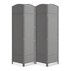 6 Panel Folding Room Divider,Woven Privacy Screen,Light Beige
