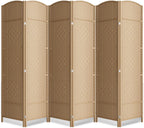 6 Panel Folding Room Divider,Woven Privacy Screen,Light Beige
