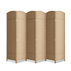 6 Panel Folding Room Divider,Woven Privacy Screen,Light Beige
