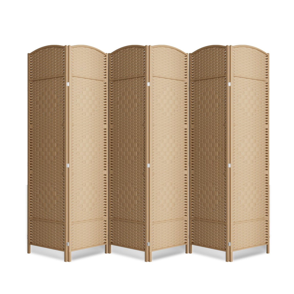 6 Panel Folding Room Divider,Woven Privacy Screen,Light Beige