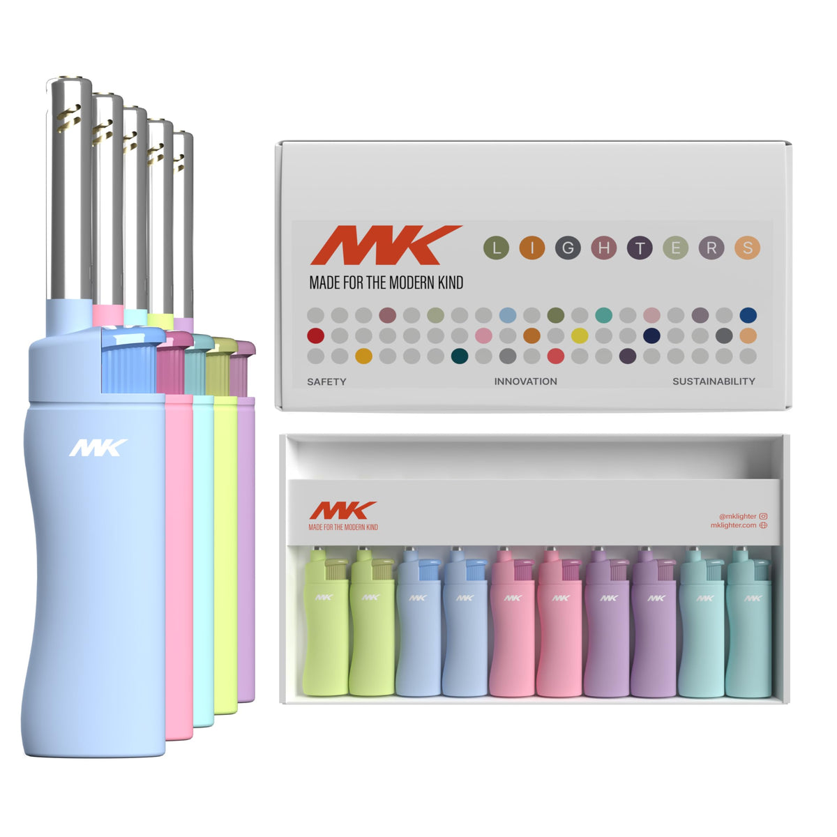 MK Lighter 10PCS Candle Lighters, Windproof Flame, Ideal as Lighters for Candle, BBQ Lighters, Camping, Outdoor, Butane Refillable, Multipurpose (3BL HUE -10PC)