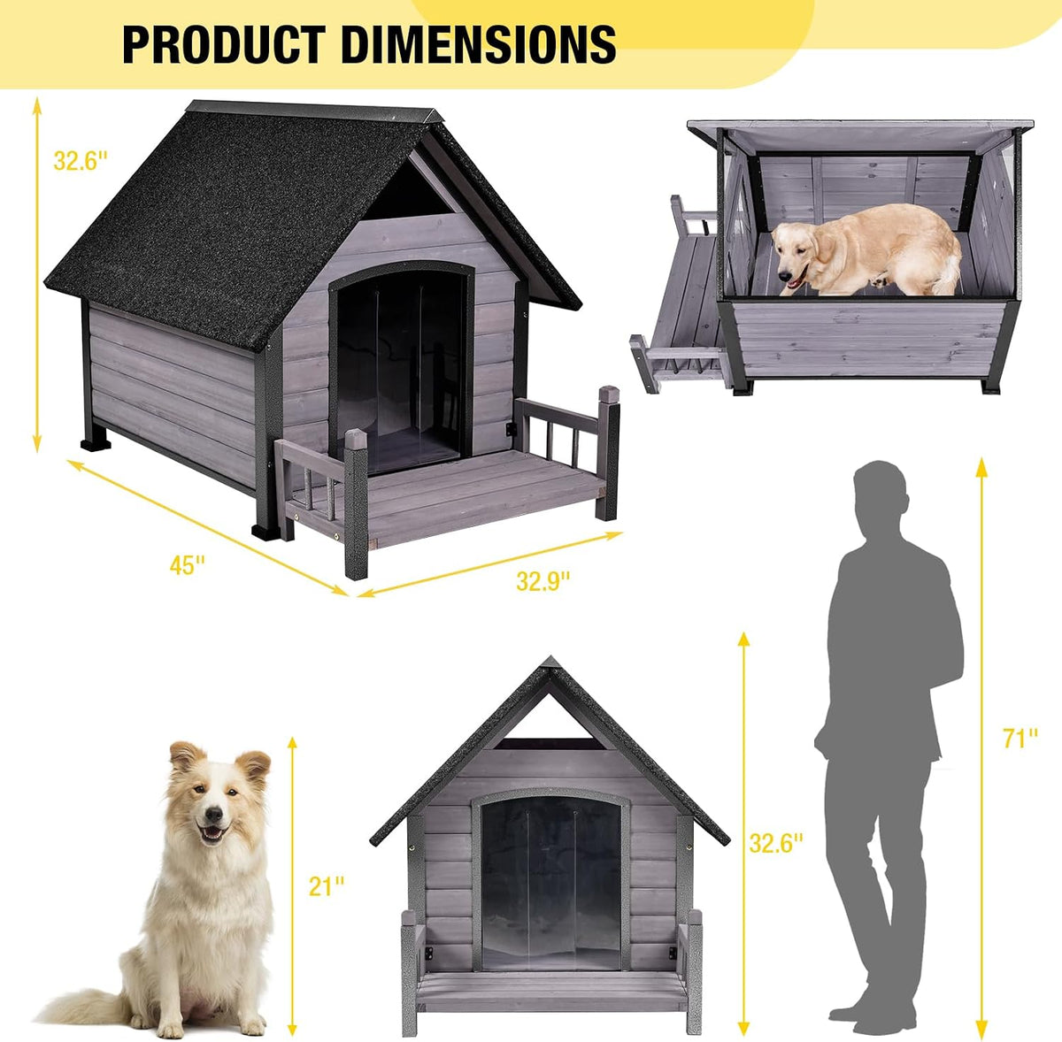 Dog House Outdoor Waterproof Dog Kennel for Small to Medium Size Dogs Doghouse Puppy Shelter with Elevated Floor for Winter (Grey-A, Medium)