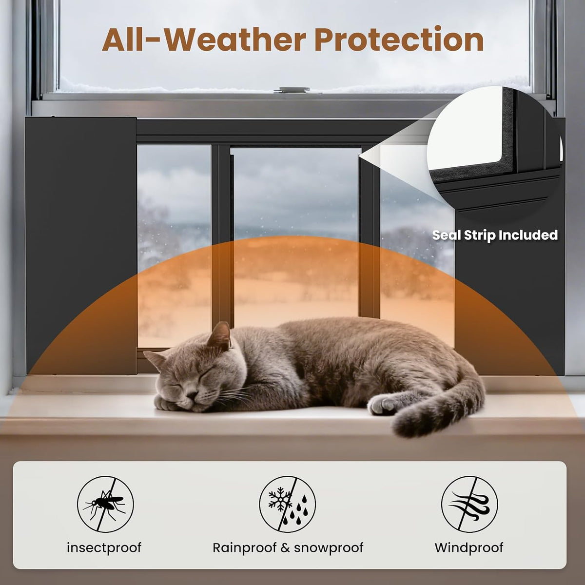 MOPHOTO Cat Door for Window, 34.65"-46.46" Width, 12.2" Height