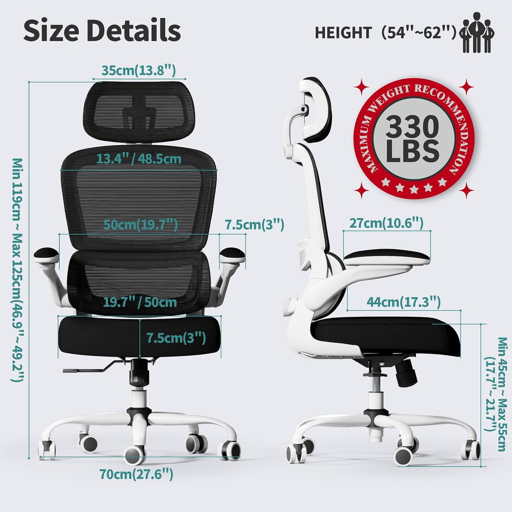 TRALT Office Chair Ergonomic Desk Chair with Lumbar Support Black White, 1