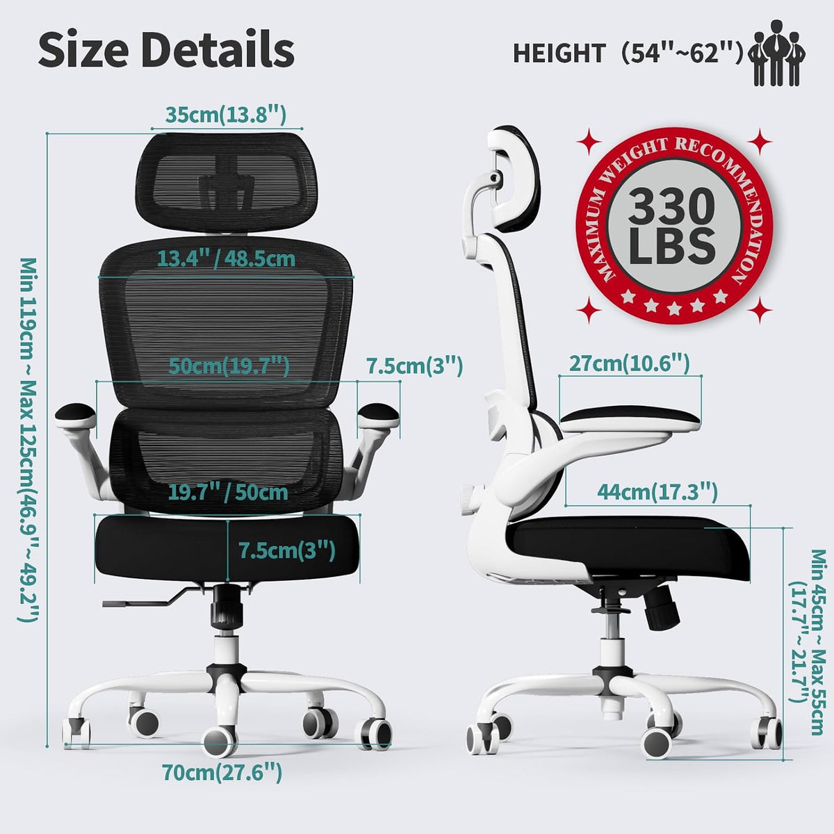 TRALT Office Chair Ergonomic Desk Chair with Lumbar Support Black White, 1