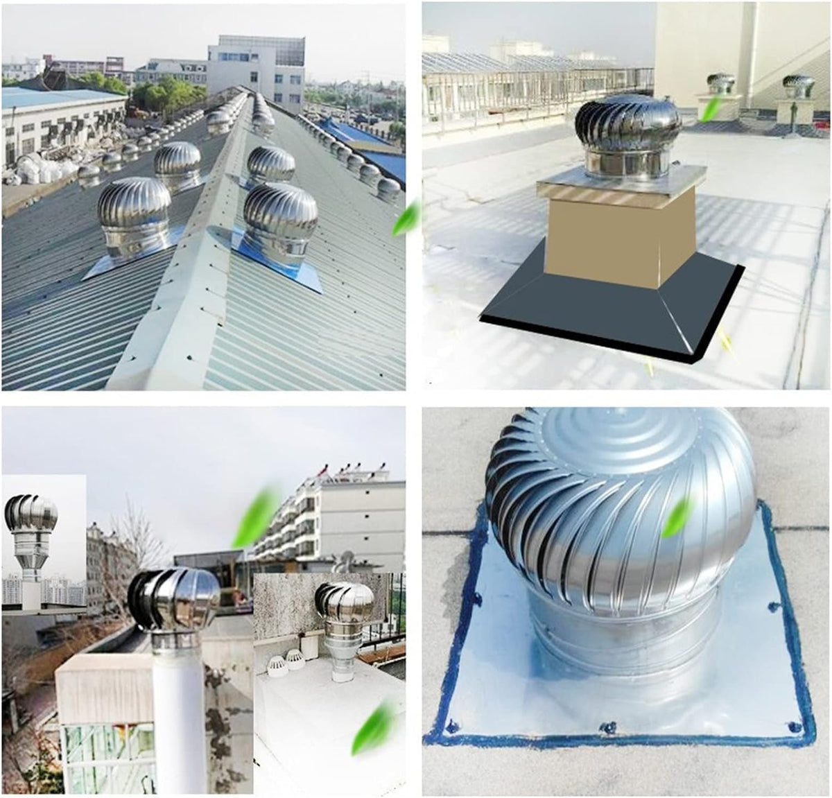 Chimney Rotating Ventilator Cap,Turbine Ventilator,304 Stainless Steel with Clamp Rotating Chimney Cowl Cap Fits Most Standard Chimney Pots Improves Indoor Air & Ventilation ,Silver,400mm/15.7in
