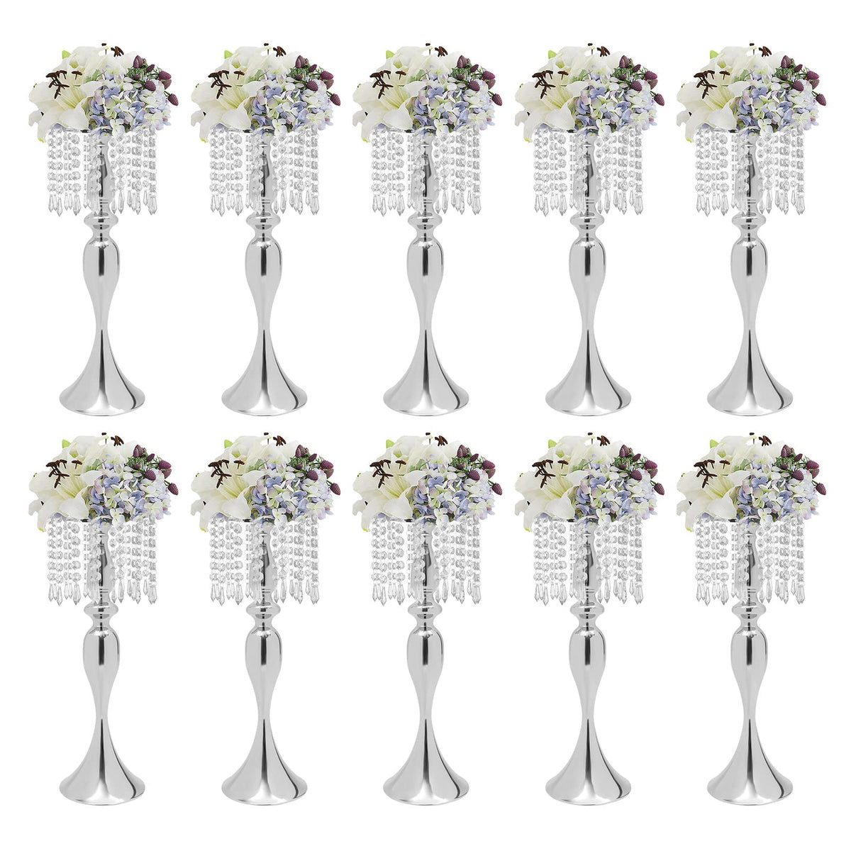 Wedding Centerpieces Silver Vases,10PCS Metal Flower Candle Holder with Sparkling Crystal Beads,Crystal Flower Vase Metal Flowers Stand for Party Tables Decorations (10PCS-Sliver-3)