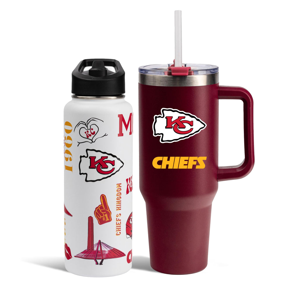The Memory Company Officially Licensed NFL 2-Pack Stainless Steel Tumbler Set, 34oz Team Spirit Water Bottle & 40oz Game Day Tumbler with Lid and Straw, BPA-Free Materials, Convenient Straw Design