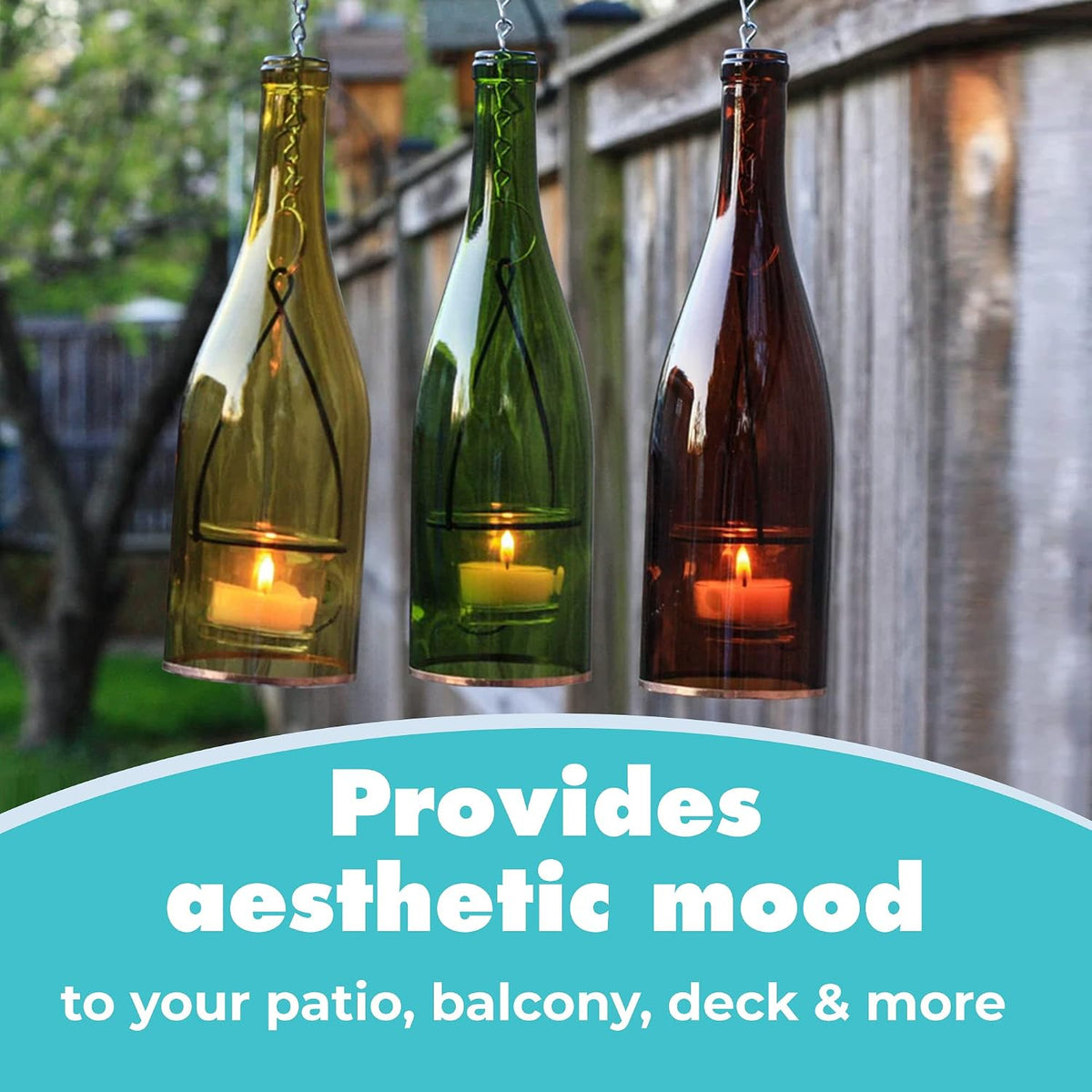 Blue Ridge Mountain Gifts Hanging Wine Bottle Indoor/Outdoor Lantern Lights - Decorative Lights Votive Candle Holder, Great for Rustic Wedding Decorations, Patio Decor, or Garden Decor, Yellow (4pcs)