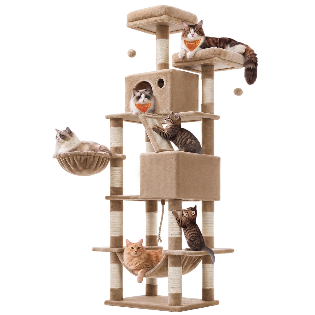 Feandrea Cat Tree, 81.1-Inch Large Cat Tower, Multi-Level Condo, Smoky Gray