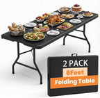 2 Pack Folding Tables 6FT Plastic Utility Foldable Tables, Black