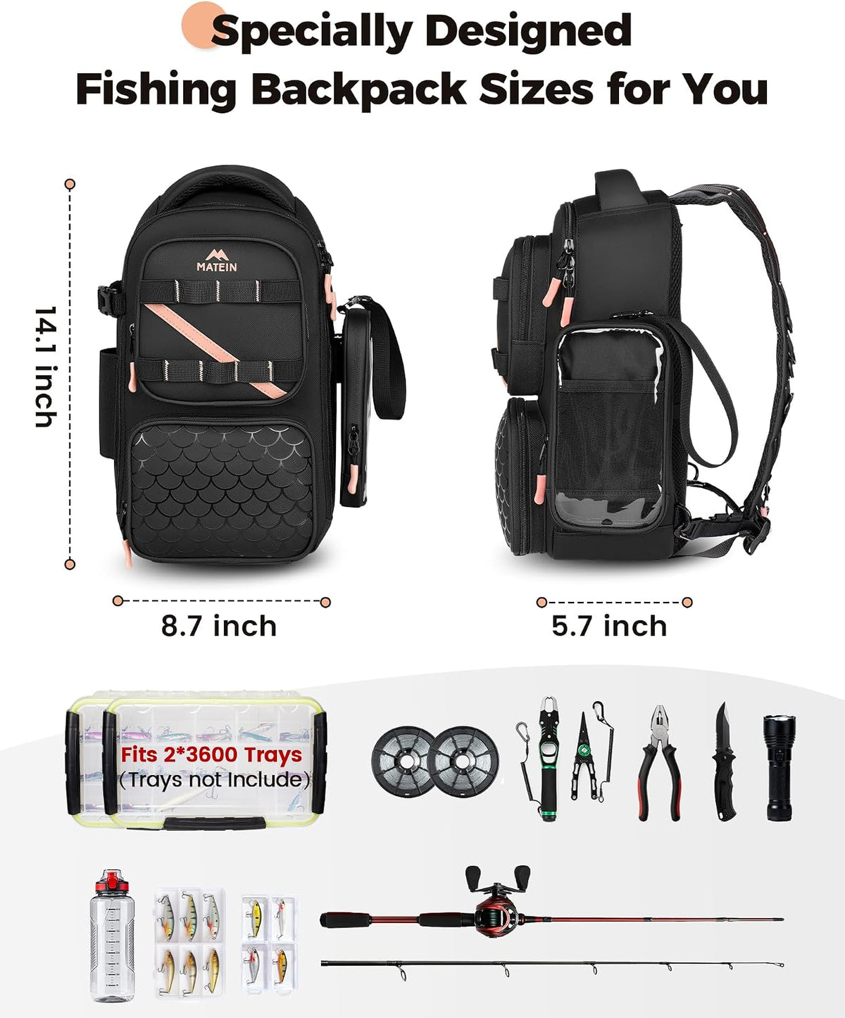 MATEIN Fishing Sling Bag with Phone Pouch, 3600 Tackle Box Backpack