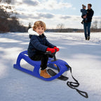 Snow Sled for Kids - Single Rider Winter Sleigh Kids Sled with Pull Rope and Steering Wheel -Outdoor Plastic Winter Sleigh Resistant 220lbs Capacity