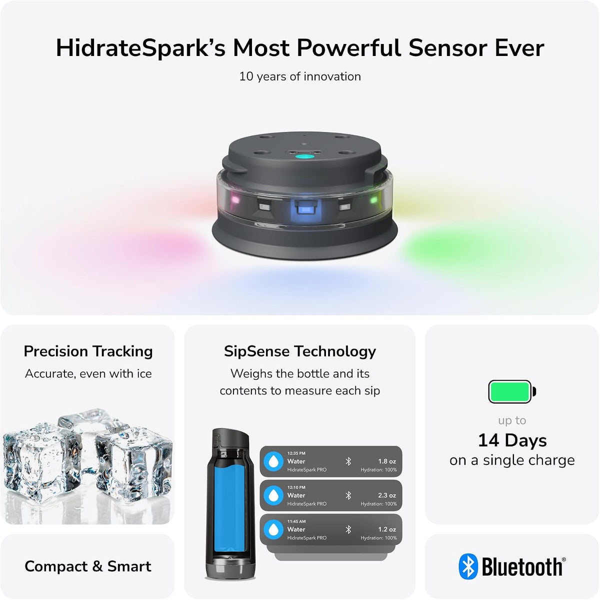 Hidrate Spark PRO Smart Water Bottle - Tracks Water Intake & Glows to Remind You to Stay Hydrated, Chug & Straw lid, 32oz, Brushed