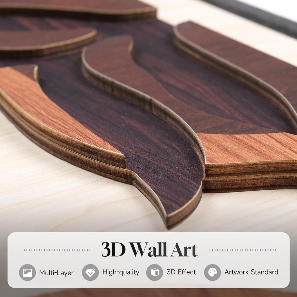 Large Framed 3D Wood Boho Tropical Wall Decor for Living Room, 24x36 Inch