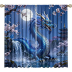 Dreamy Pink Wildlife Dragon Curtains-Fantasy Medieval Castle Rod Pocket Back Tab Window Drapes,Mythological Dragon Floral Roses Thermal Insulated Blackout Curtain,2pcs,Each 52“W x 96”L