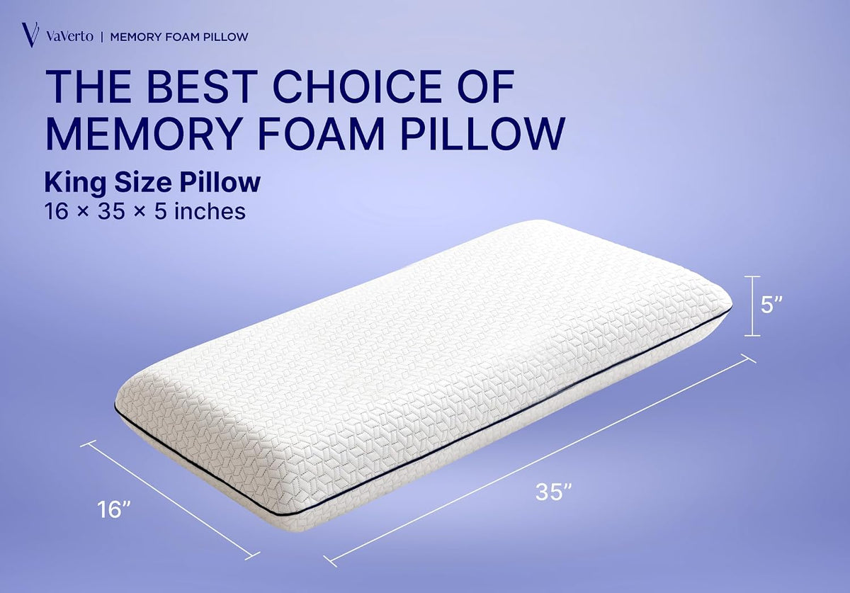 Vaverto King Size Memory Foam Pillows - Firm Pillow - King Size 2-Pack