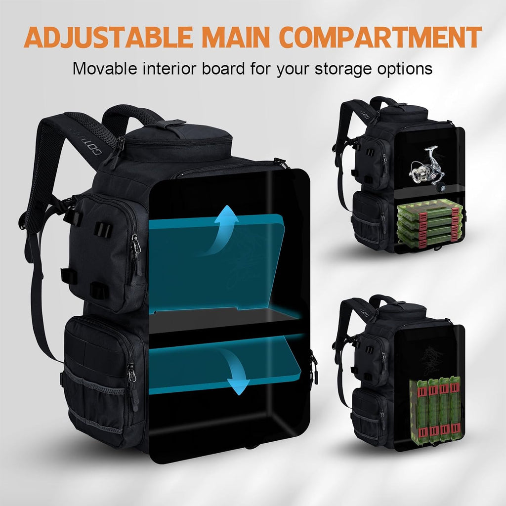 Goture Fishing Backpack with Cooler, 4 Tackle Boxes, Detachable Sling Bag
