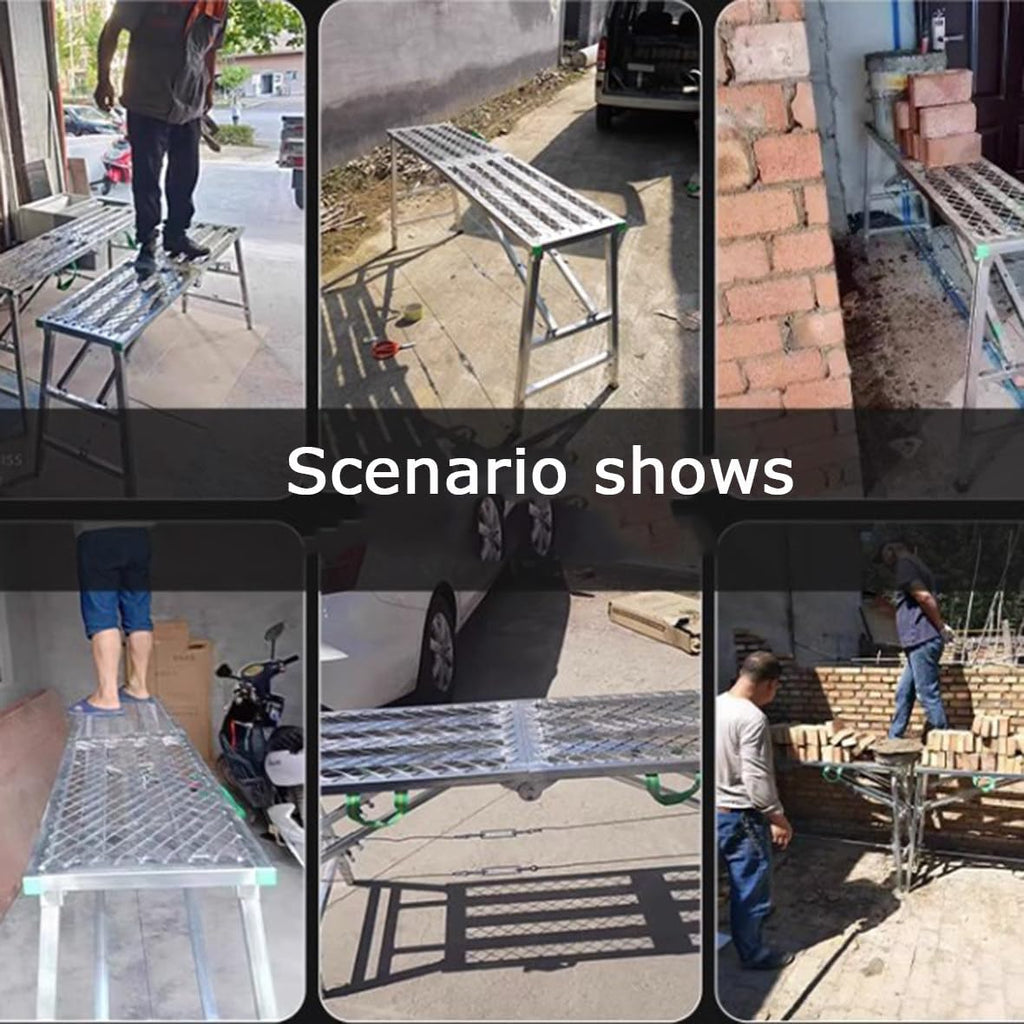 Scaffolding Equipment, Portable Folding Scaffolding, Multipurpose Work Platform Scaffold Tower Ladder Stool Work Bench, 882 Lbs Load, Galvanized Steel,140cm