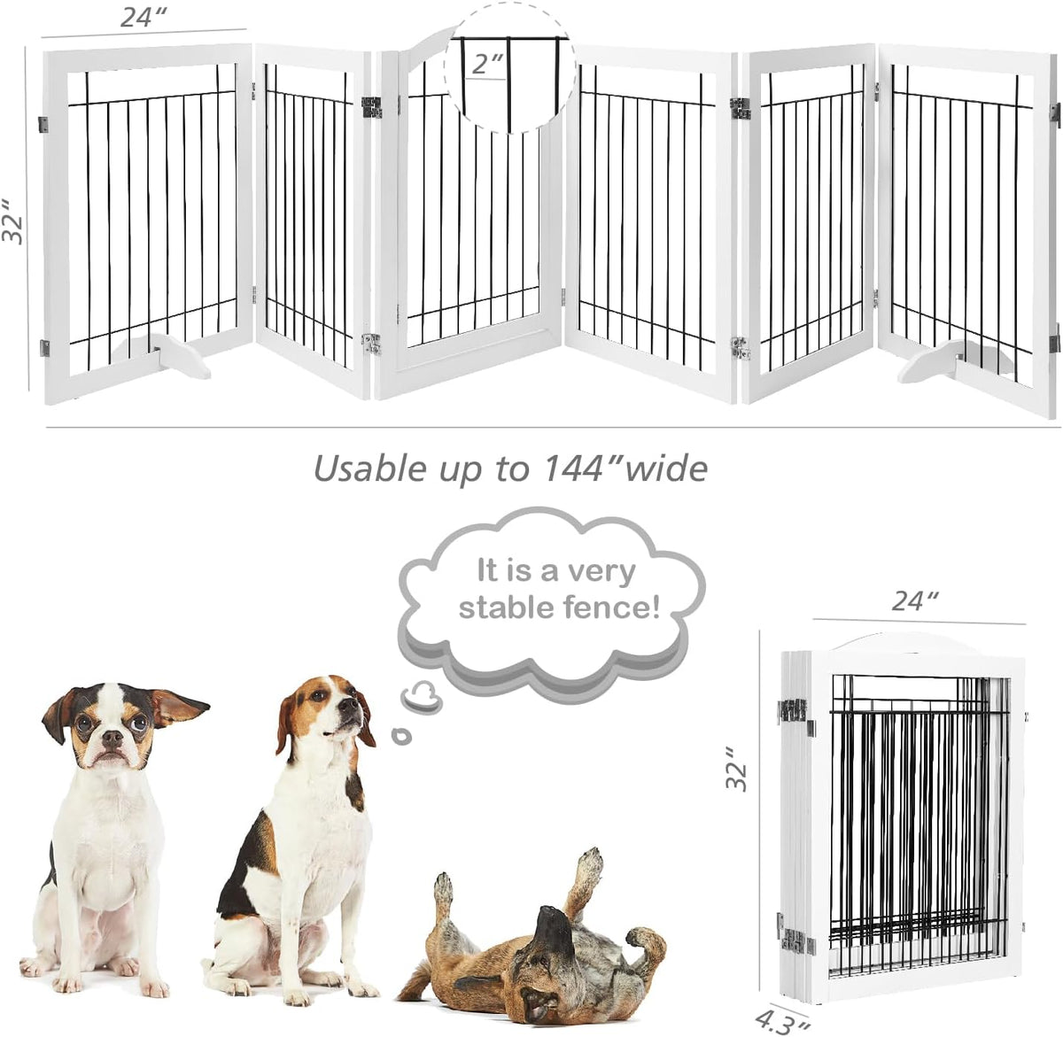 PAWLAND Dog Gate Indoor with Door, Freestanding, Foldable, 144" Wide, 30" H