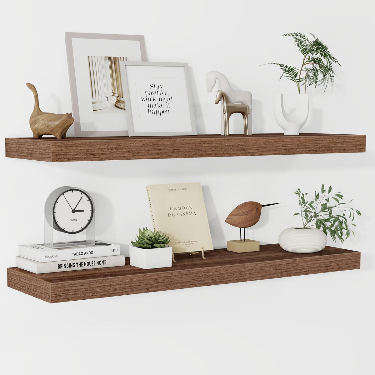 Fun Memories Floating Shelves - 2 Pack 12 Inch Rustic Wooden Wall Shelves - Extra Deeper & Thicker Wall Mounted Storage Shelf for Living Room, Kitchen, Farmhouse - 36" W x 12" D x 1.8" H - Brown