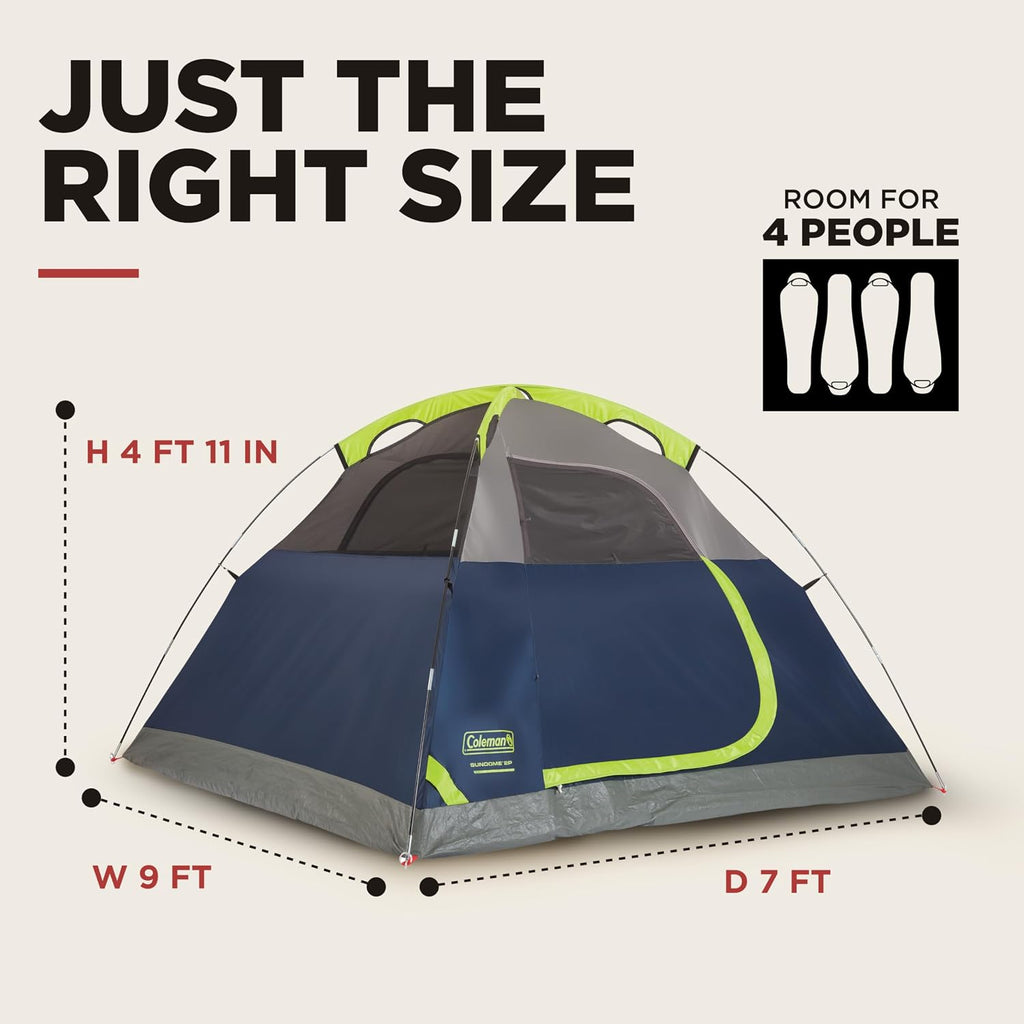 Coleman Sundome Camping Tent with Rainfly, 2/3/4/6 Person Tent Sets Up in 10 Mins, Weatherproof Shelter for Camping, Festivals, Backyard, Sleepovers, & More