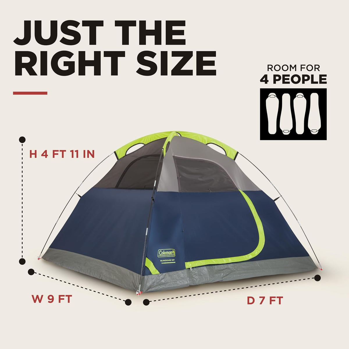 Coleman Sundome Camping Tent with Rainfly, 2/3/4/6 Person Tent Sets Up in 10 Mins, Weatherproof Shelter for Camping, Festivals, Backyard, Sleepovers, & More