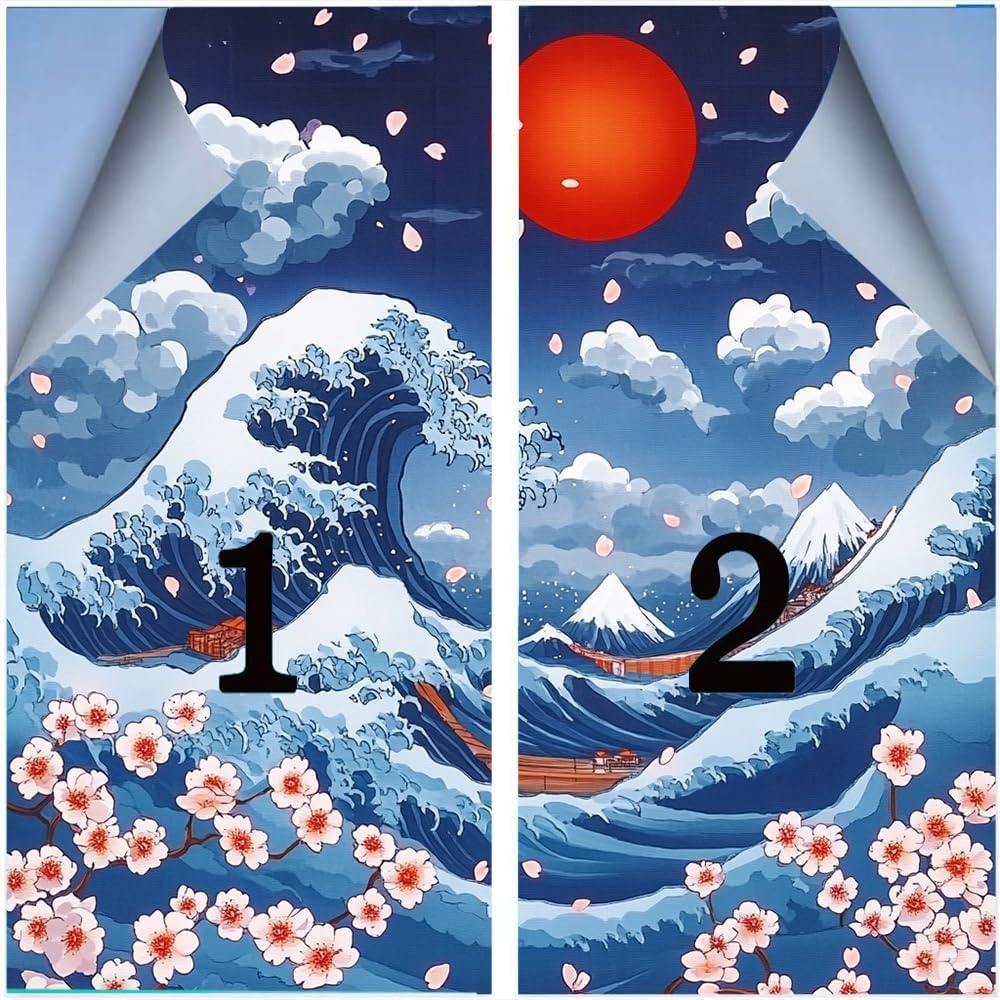 Ocean Waves Cherry Blossoms Window Privacy Film 31.5Wx47.2L inch x 2pcs