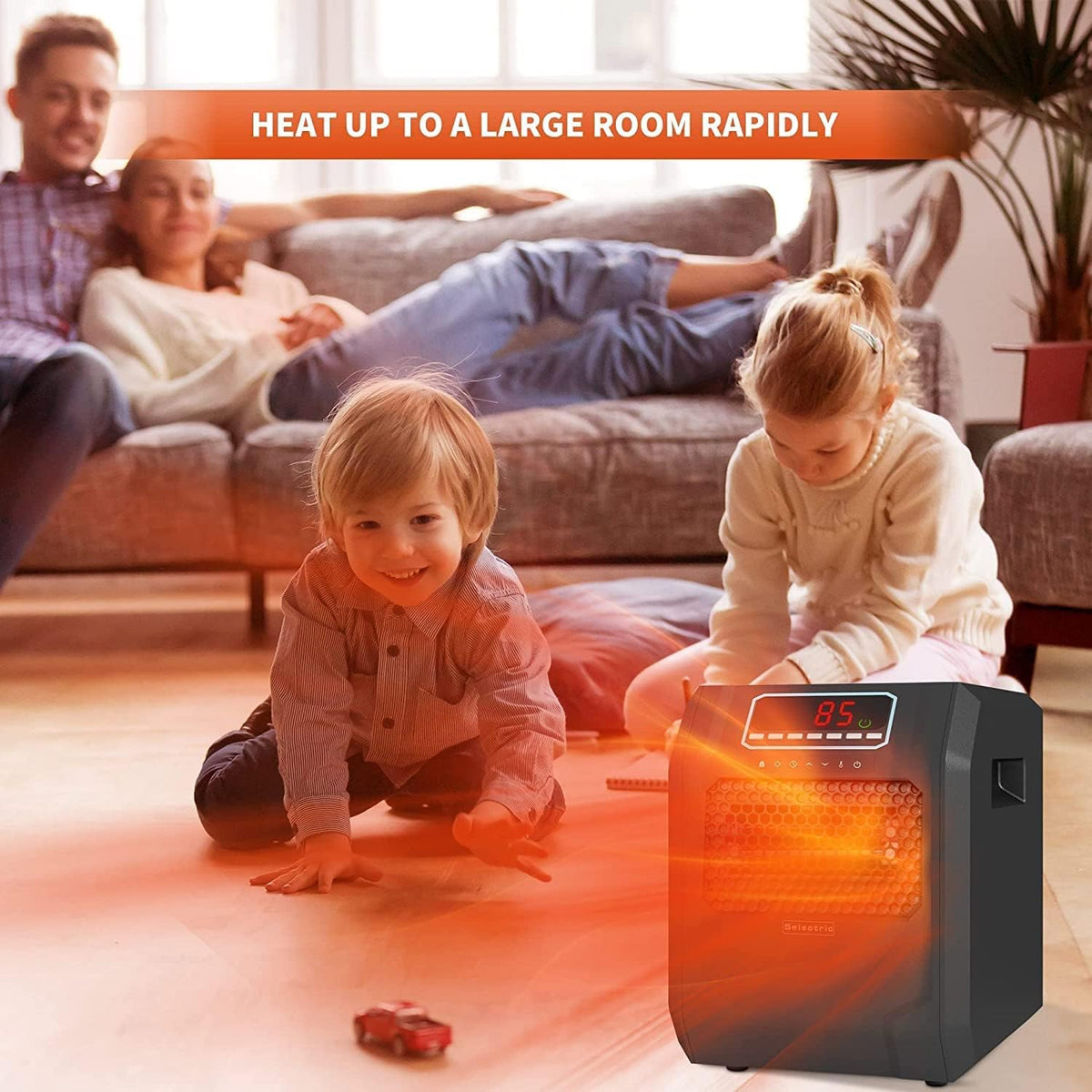 VOLTORB Freestanding Portable Electric Space Heater for Bedroom or Indoor Use with LED Display, Remote Control, and Fan Only Mode, Black