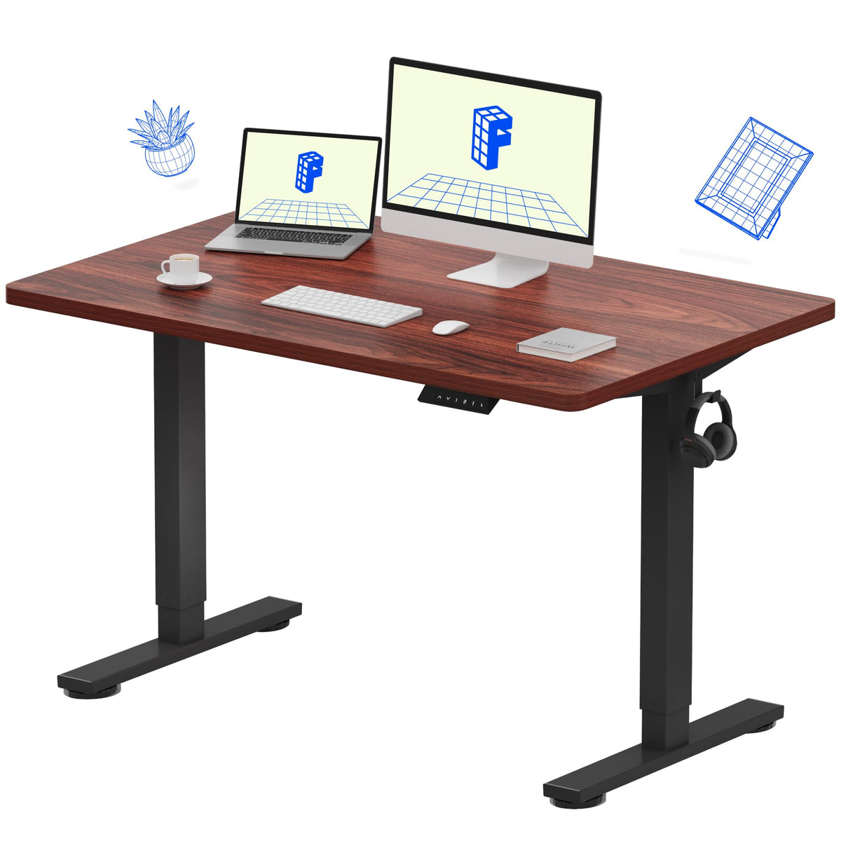 FLEXISPOT EN1 One-Piece Standing Desk, Electric Adjustable with 4 Memory Presets, 176 LBS Capacity, Stable & Quiet, Seamless Desktop for Home Office & Dual Monitors, 48"x24" Maple(White Frame)
