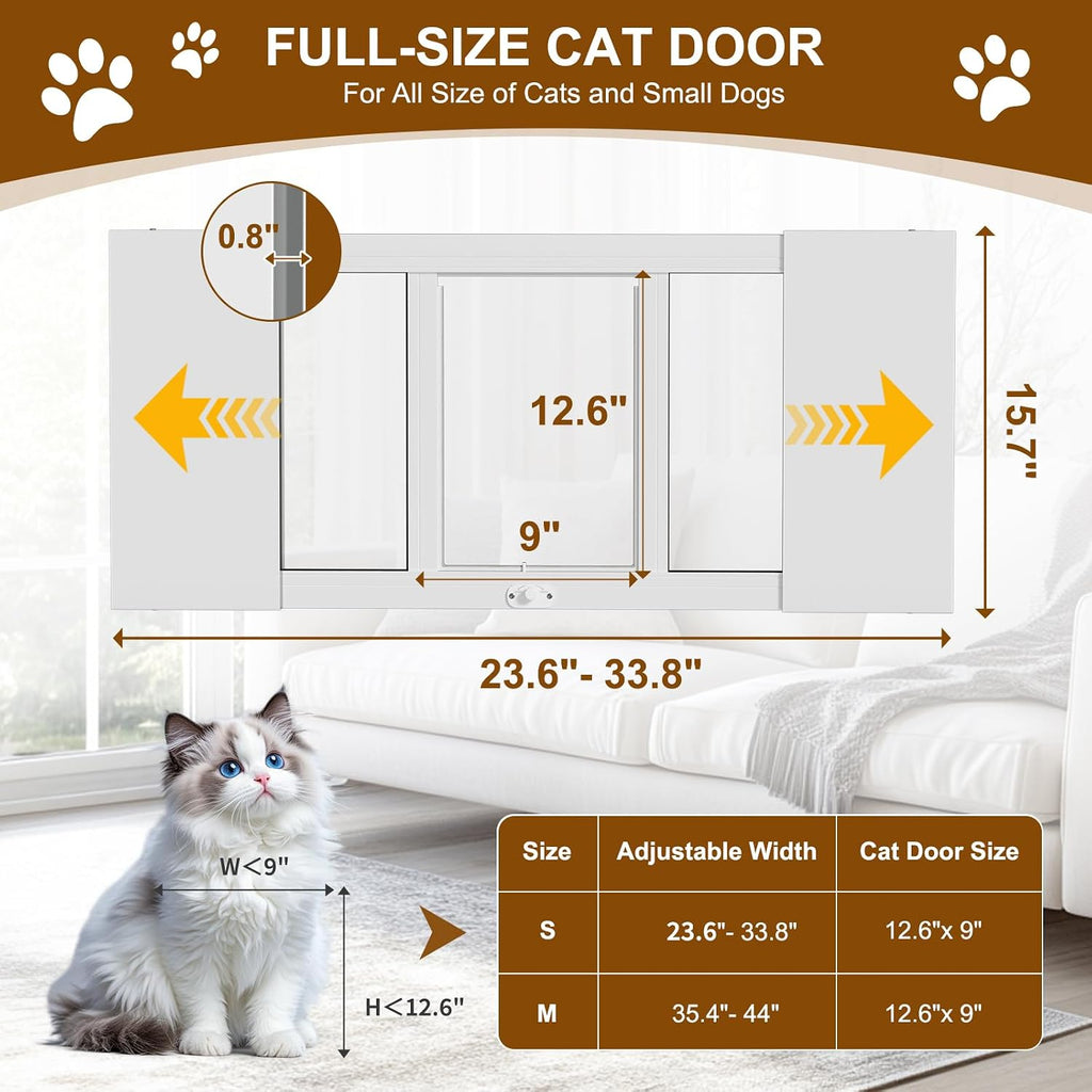 DoCred Cat Door for Window, Full-Size Window Pet Doors Fits 23"-34"