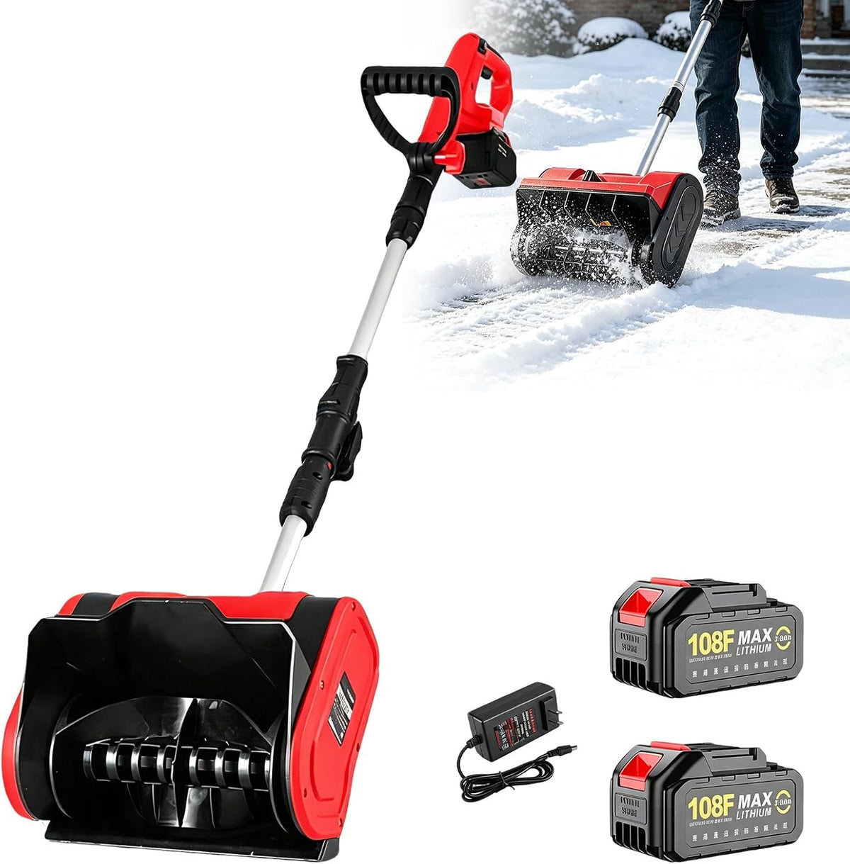 Battery Powered Snow Shovel Portable Snow Blower 6.0AH-Red