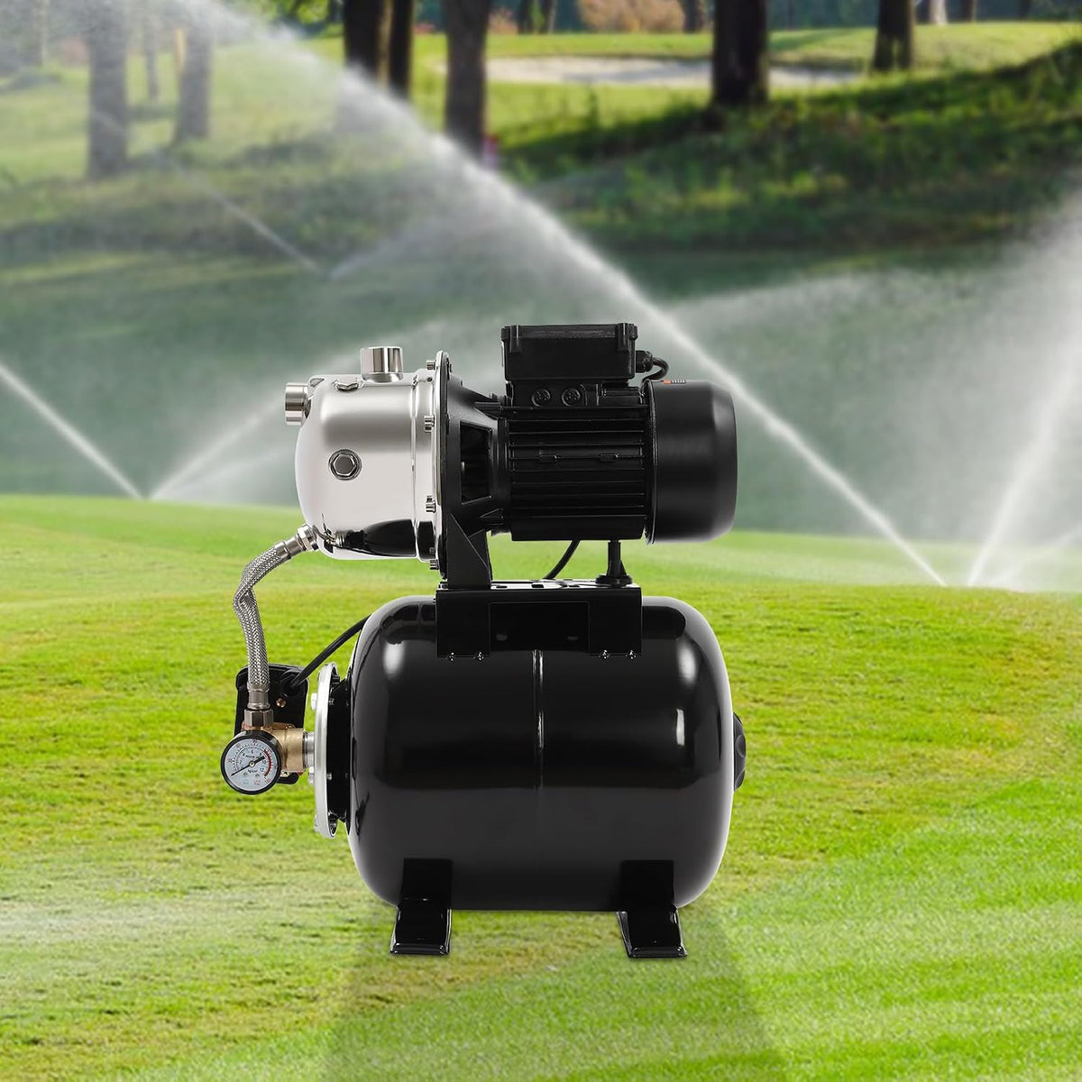 1HP Shallow Well Pump with Pressure Tank, 110V Automatic Water Booster Jet Pump, Garden Water Pump Jet, Irrigation Pump for Home, Garden, Farm, Lawn Sprinkler Systems (Black)