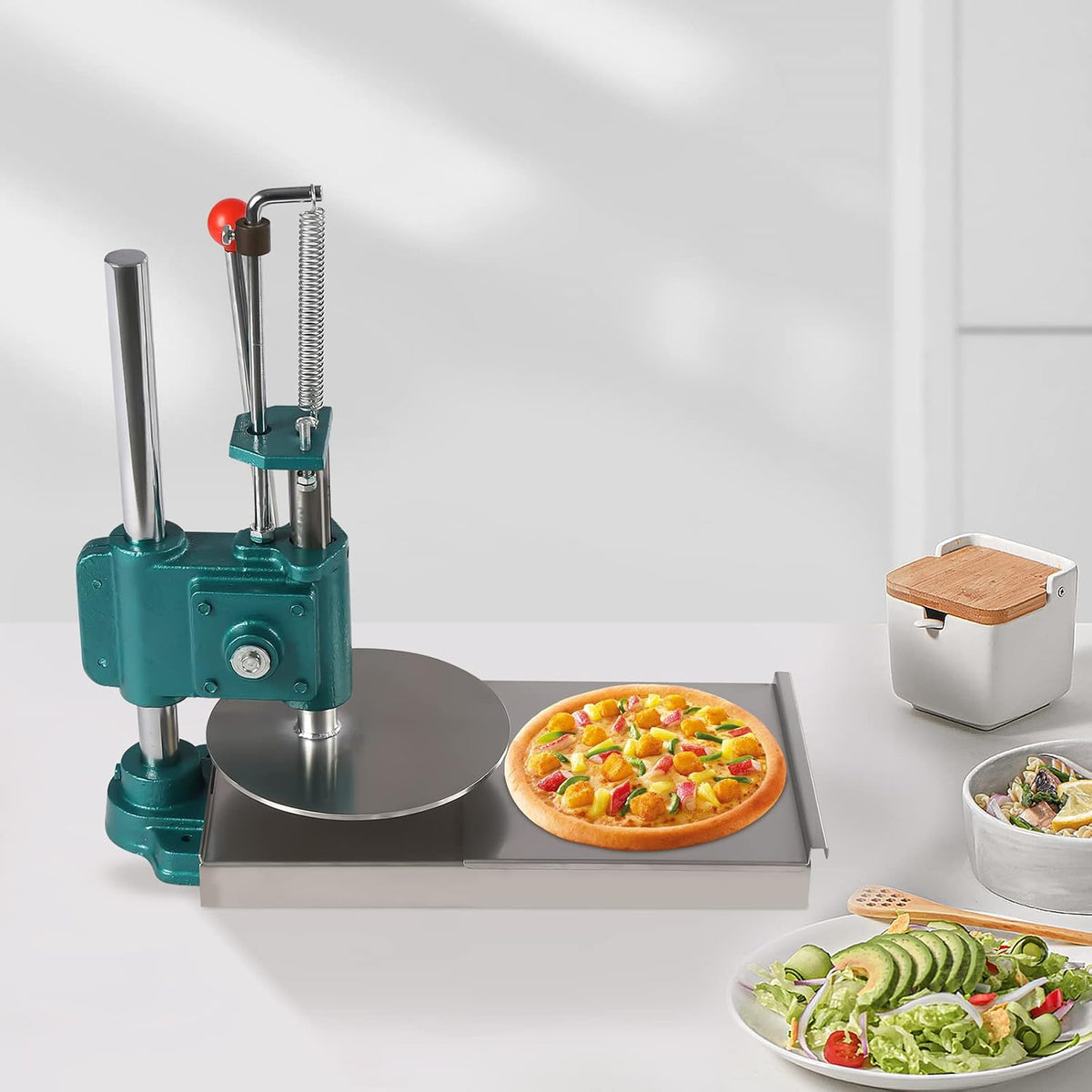 Dough Press Machine, Portable Pizza Dough Press Household Pizza Dough Pastry Manual Press Machine for Making Hand Pies, Meatloaf, Soft Rolls Pizza Dough Maker Adjustable Thickness (9.5in)