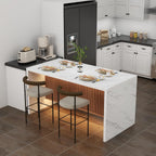 63" Large Imitation Marble Dining Table for 4-6 People, with LED Lights