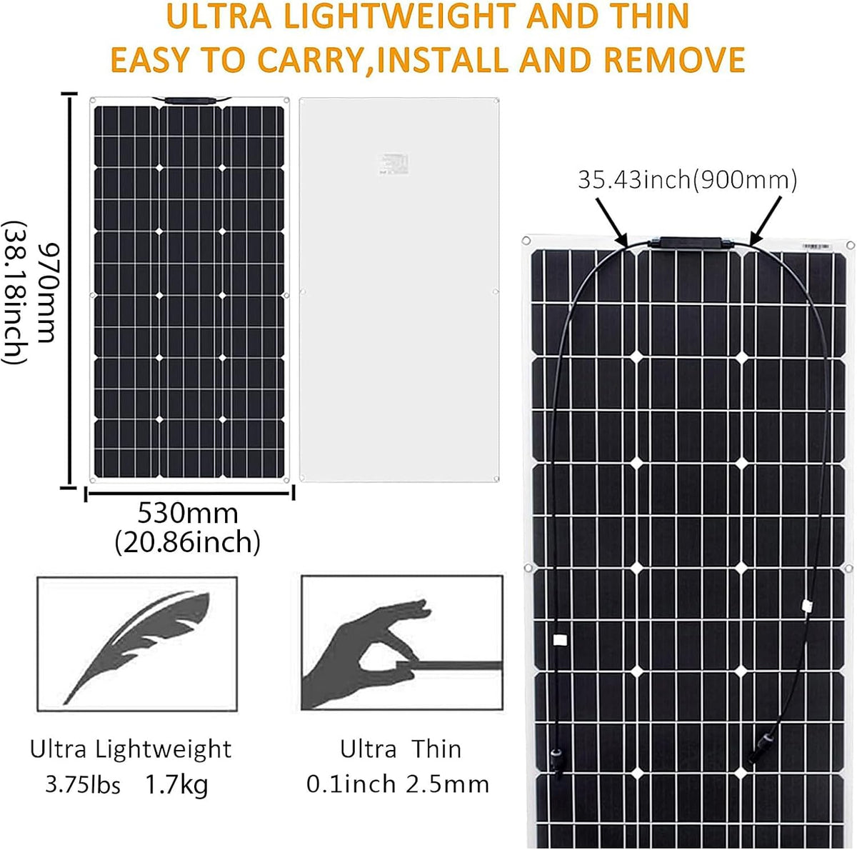 300W Flexible Solar Panel (3pcs 100w) 24V/12V Solar Panel Monocrystalline Silicon Photovoltaic Solar Charger is Suitable for RV Yacht Camping and Other Uneven Surfaces