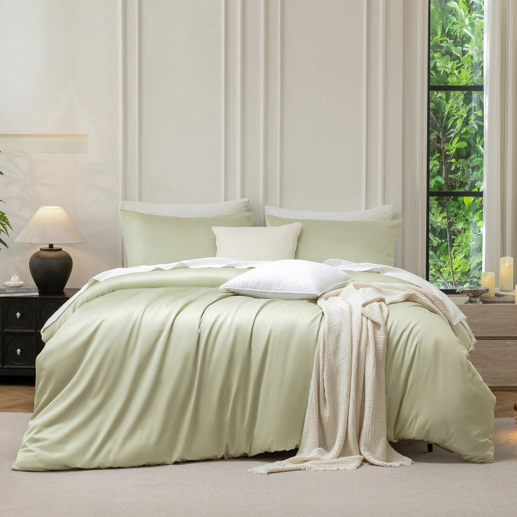 MooMee Queen Duvet Cover Set 100% Extra Long Staple Cotton Cooling Bedding