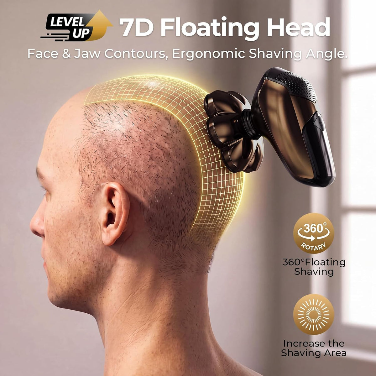 SHPAVVER Head Shavers for Bald Men: 5-in-1 Grooming Kit - 7D Floating Magnetic Removable Head Electric Razor - IPX7 Wet/Dry Shaving with LED Display, Type-C Fast Charging for Travel