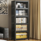SAILUN 580Qt Stackable Storage Bins,Storage Cabinet with a Lid,5 Pack Black