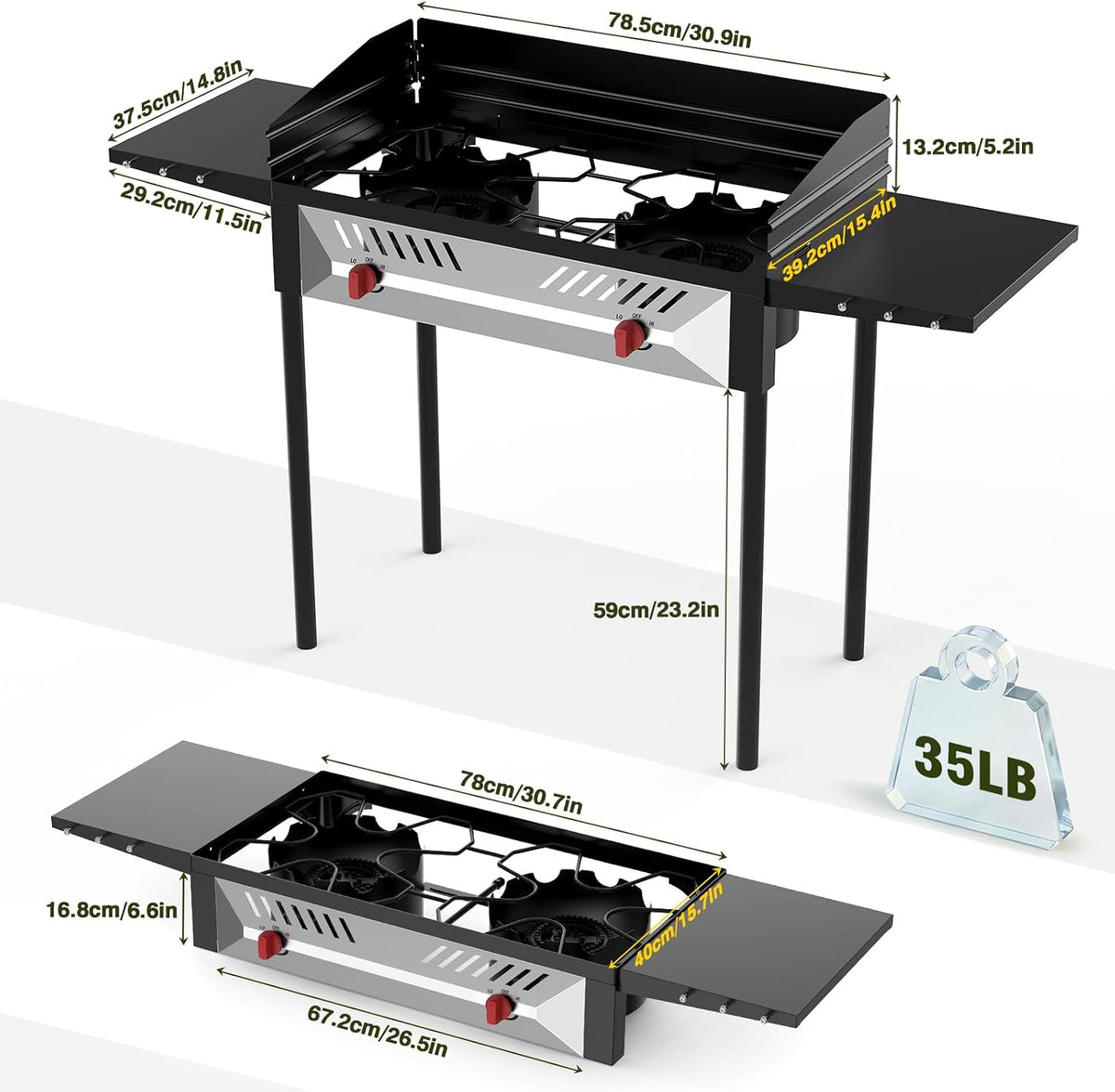 BESTFIRE High Pressure 240k BTU 2 Burner Outdoor Propane Gas Stove