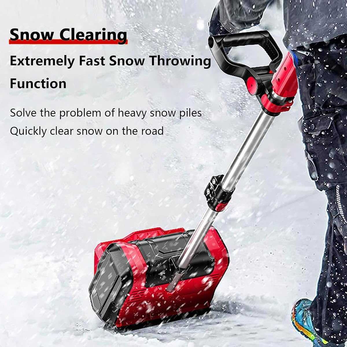 Cordless Snow Blower, Adjustable Handle for Easy Storage, Portable Brushless Electric Winter Snow Thrower - Cleaning Width 30cm/11.8in, for Deck,Steps,Patio,Driveway & Sidewalk red 1 Batteries