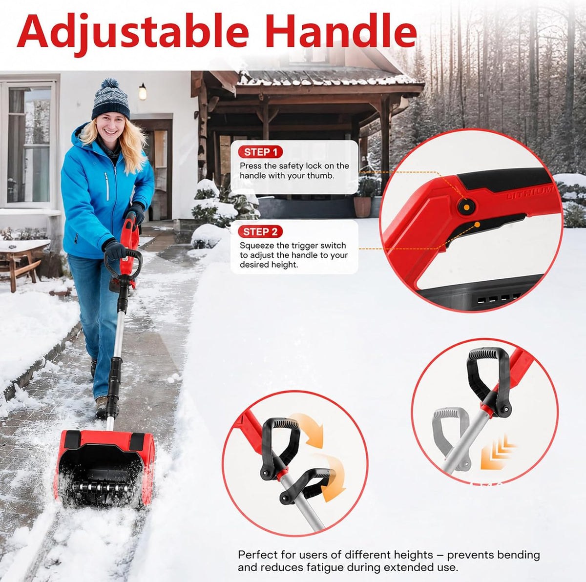 Battery Powered Snow Shovel Portable Snow Blower 6.0AH-Red