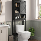 Over The Toilet Storage Cabinet, Bathroom Organizer with Adjustable Shelves and Anti-Tip Device, Space-Saving Storage Solution, Black
