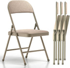 Nazhura 4 Pack Folding Chairs, Fabric Dining Chair Set with Padded Cushion and Back, Indoor Outdoo Seat for Home Office Events Wedding Party (Oatmeal Strip Fabric Seating)